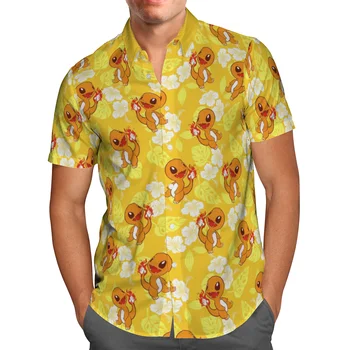 2022 Verão masculina de Manga Curta Camisa Havaiana 5XL Amarelo Anime Impressão 3D de grandes dimensões Streetwear Camisa masculina Verão moda praia