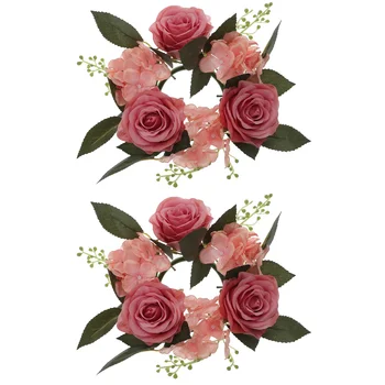 Vela Anéis Anel De Coroa De Flores, Floral Advento Vegetação Decorativa Mini-Pilares Folhas De Flor Artificial Queda De Eucalipto Buxo