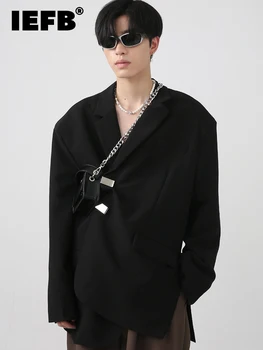 IEFB Homens Casaco de Outono Nova-coreano Moda Solta Personalizado de Metal Botão Almofada de Ombro Terno 2023 Cor Sólida Masculino Tops 9A4733