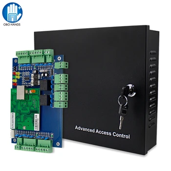 Quatro Portas de Rede TCP/IP Wiegand de Controle de Acesso do Painel de Bordo com Software de RFID Sistema de Entrada de Fonte de Alimentação de DC12V Caixa para 1/2 Porta
