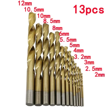 13PCS HSS 2-12mm broca helicoidal elétrica de Perfuração de percussão bits 2/2.5/3/3.2/3.5/4.5/5/5.5/6/8/10/12mm cola de madeira de alumínio fino de ferro