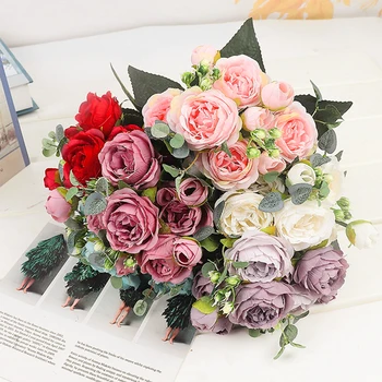 30cm Peônia Seda Artificial Flores Rosa Falso Flor pequeno Buquê de Noiva Decoração de Scrapbooking Artesanato, casa, decoração de mesa