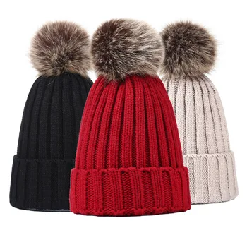 2019 novo Inverno quente Chapéu de Malha para as mulheres e Crianças Menina Menino de Lã Skullies Beanies Pompom Balaclava Chapéus
