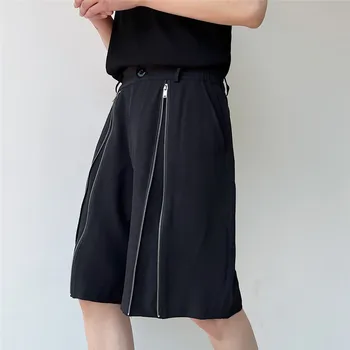 Tamanho grande Moda Zíper Decoração Solta Reta Calças Calças de Trimestre Moda masculina Verão na Moda Versátil Shorts Personalizado