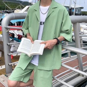 Verão parte 2 Mens Conjuntos de Correspondência de paletó e Shorts Verde Branco Preto Vestuário de Moda Streetwear Curto Terno de Homem