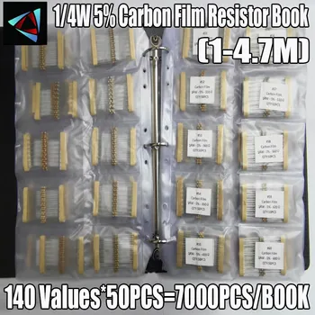 1/4W 5% 1R~4,7 M Filme de Carbono 140valuesX50pcs=7000pcs Sortidas Kit Resistor Pack Exemplo de Livro