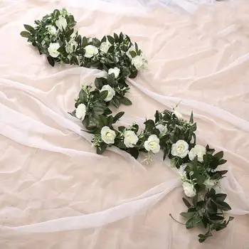 Seda Rosas Artificiais Videira Flores Penduradas pela Parede de Natal de Vime Falso Plantas de Folhas Garland Casamento ao ar livre a Decoração Home