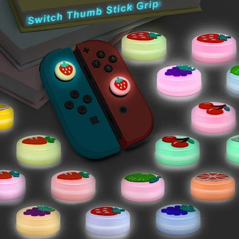 4Pc Luminosa de Luz de Frutas Série Thumb Stick Aderência Caps Joystick Caps Capa Protetora Para Nintendo Switc/Lite Alegria-Con Controlador