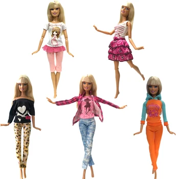 NK 5 Pcs/Set Boneca de Vestido de Roupa de Moda Artesanal Estilo Casual e Roupas de Calças Para a Boneca Barbie Acessórios para Meninas de Presente Brinquedos