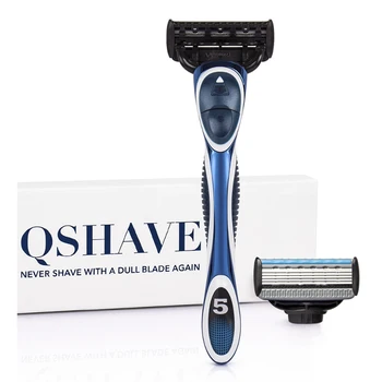 QSHAVE Série Azul 5-Camada EUA Lâmina Manual de Barbear Homens de Barbear Navalha com 2 Peças X5 Lâmina QSHAVE Nome