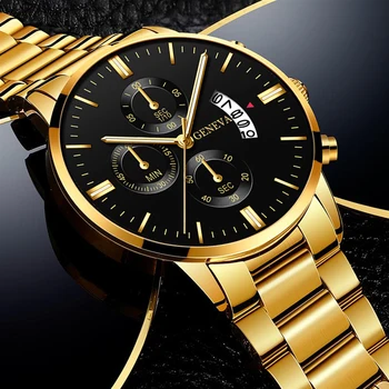 O tipo superior de Homens de Aço Inoxidável Relógio de Luxo Calendário Homens Relógio de Pulso de Quartzo de Negócios Relógios para Homem Relógio Montre Homme