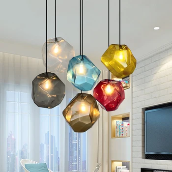 Moderno e Colorido Pedra de Vidro Pingente de Luz para a Ilha de Cozinha Vermelha Cinza Azul Óculos lustre para Sala de Jantar Mesa