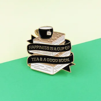 Cartoon preto punk livro xícara de café de fita carta esmalte broche filme periférica emblema emblema roupas de lapela acessórios, jóias de gi