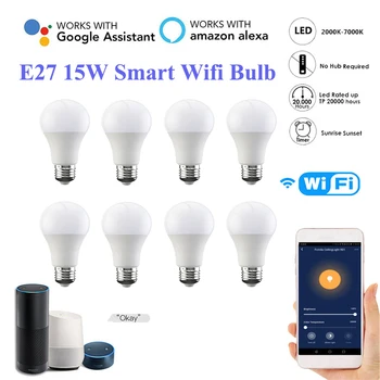 1-30PCS E27 15W Smart wi-Fi Escurecimento do Bulbo Lâmpada 220V, Frio e Quente Inteligente, Automação residencial, Controle de Voz Com Alexa Inicial do Google