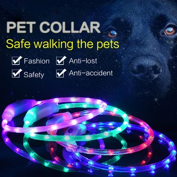 DIY Coleira Recarregável USB Luminoso do DIODO emissor de Coleira Para Gato Faixa de Luz Cão Chicote de Luz de Noite de Segurança Ajustável de Estimação Coleira do Cão