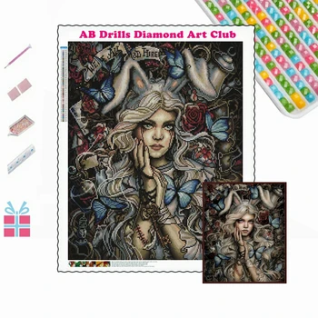 Dark Alice 5D DIY AB Brocas de Diamante Pintura Fantasia de Bruxa Menina Cheia Quadrado Redondo de Arte do Ponto de Cruz, Mosaico, Bordados a Decoração Home