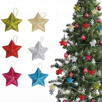 6Pcs Glitter Mini Pingente Estrela da Árvore de Natal Pendurando Enfeites de Natal de Star Ornamento DIY Guirlanda de Presente para o Ano Novo em Casa