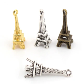 24x8mm 30pcs Antigo Banhado a Prata e o Bronze e o Ouro de Cores Torre Eiffel Artesanal Encantos Pingente:DIY para colar pulseira