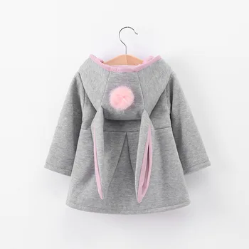 Inverno, outono bebê meninas casaco de manga Longa em 3D orelhas de Coelho moda casual hoodies roupas de crianças roupas de crianças Outerwear