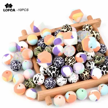LOFCA 10pcs12mm/15mm/19mmTie corante leopard Tijoleira Dálmata camo de Silicone Dentição Esferas de DIY para Mastigar Colorido Para Criança Bebê