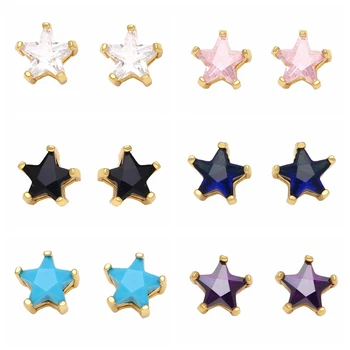 Prata 925 Agulha Estrelas Brincos para Mulheres de Cristal Estrela de Cinco pontas Brincos Simples bijuterias Acessórios para Meninas de Presente