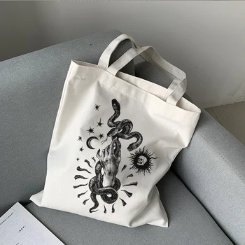 Snake Print Saco de Lona Crânio Gótico Casual de Grande capacidade Escuro Shopper Bag Hip-hop Harajuku Ins Coração das Mulheres Bolsa de Ombro сумка