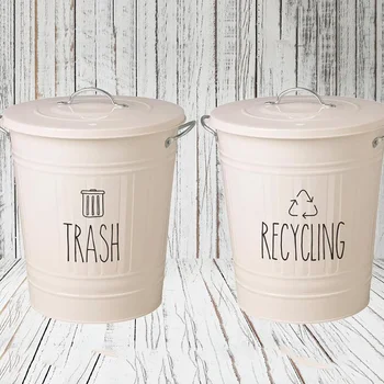 2Pcs Lixo & Reciclagem Pode Etiquetas Lixo Adesivo Decalque de Vinil Decoração de Casa