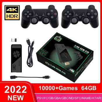 X1 Mini Jogo de jogos de Vídeo do Console 2.4 G sem Fio Duplo Controlador de Jogo de Stick 4K 10000 Jogos de 64GB Retro de Jogos Para PS1/GBA Direto