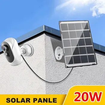 20W Mini Painel Solar Impermeável para a Câmera de Segurança IP Exterior Painel de Energia Solar do Carregador com 5 M/16 pés 5V MicroUSB Cabo de Carregamento