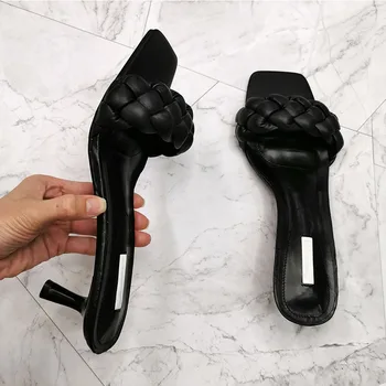 2022 Mulheres de Salto Alto Sandálias Peep Toe de Moda Finas de Calcanhar Senhoras Festa de Verão Bombas de Design PU Tecelagem Mulher Sapatos Superior 7cm