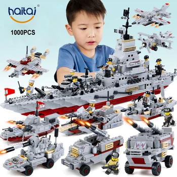 1000PCS Navio de guerra Blocos de Construção do Modelo do Edifício Conjunto Menino Navio da Marinha Navio de guerra de Aviões de Blocos de Construção de Brinquedo infantil Presente