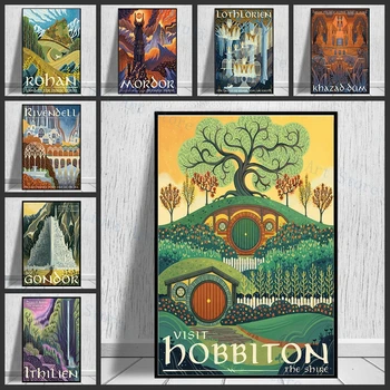 Vintage Travel Cartaz Tolkien Terra Média Lothlorien Mordor Ilustração Paisagem De Fantasia, Literatura, Arte De Parede, Fotos De Decoração De