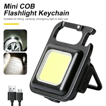 Portátil, Mini Lanterna elétrica do COB Chaveiro USB de Carregamento do DIODO emissor de Luz de Trabalho Abridor de Garrafa ao ar livre de Emergência Lâmpada de Acampamento Lâmpada de Emergência