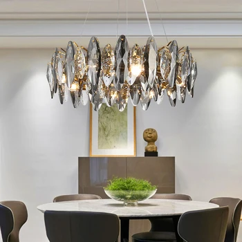 FSS Moderno Preto Redondo, Claro Lustre de Cristal de Luz de Luxo Lâmpada LED Para Viver Sala de Jantar, Home Interior Luminárias