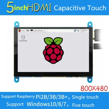 LCD de 5 Polegadas de indicador de HDMI Tela de 800*480 Ultra HD Tela de Exibição de Tela de Toque Capacitivo para Raspberry Pi 3B+/ Pi4B