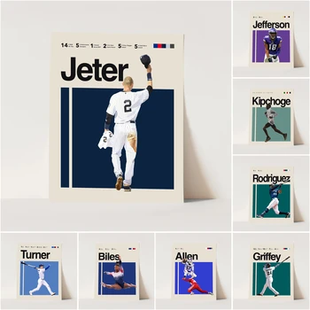 Atletas Derek Jeter Nova York Yankees Minimalista Moderno, Pintura De Cartazes Impressões De Arte De Parede De Imagem Para A Sala De Decoração De Casa
