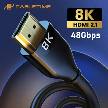 CABLETIME HDMI 2.1 cabo de 8K Cabo HDMI 2.1 8K/60Hz 4K/144Hz Ultra Slim de 48 gbps Cabo para 8K Apple TV Projetor Portátil C357
