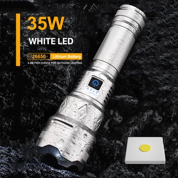 Brilhante Super Poderosas 35W Luz de LED Branco de Esferas 26650 bateria Recarregável Zoomable Lanterna elétrica CONDUZIDA Tática Camping Caminhadas ao ar livre