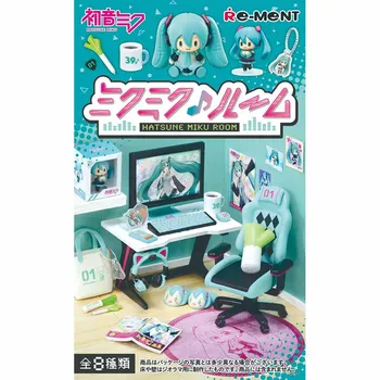 Em Estoque Original Genuíno RE-MENT Hatsune Miku Piapro Caracteres Sala Versão Q PVC Ação Anime Figura de Modelo de Brinquedos Boneca de Presente