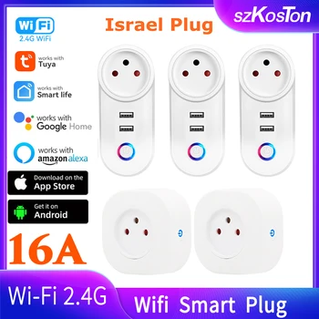 16A Israel wi-Fi Smart Plug Tuya Vida Inteligente sem Fio Tomada USB Tomada de Temporização Controle de Voz Trabalho com Alexa Inicial do Google