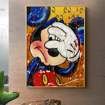 Disney Grafite Pintura Da Arte De Rua, Arte Pop Lona Impressão Na Arte De Parede Travesso Mickey Mouse Imagem Para A Criança Quarto De Anime Cartazes