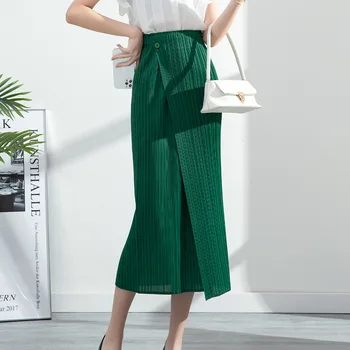 Miyake, elástico na cintura e pregas da saia das mulheres, em 2022, a primavera e o outono nova de cintura alta de Uma linha fina cortina de meados de-comprimento da saia