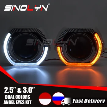 Sinolyn LED Olhos de Anjo Bi Xenon Farol Projector de Lentes Sinal de volta DRL com Luzes Para H7 H4 Farol de Carro Acessórios de DIY