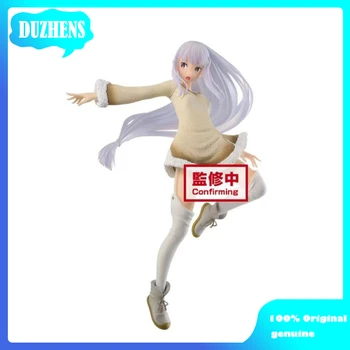 100% Original:Anime Re:Zero Emilia roupas de inverno 22cm de PVC Figura de Ação do Anime Figura de Modelo de Brinquedos Figura Coleção Boneca de Presente