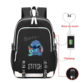 Disney Stitch bolsa de viagem mochila da Escola de carregamento usb de Oxford, Mochila Lilo E Stitch Adolescentes Mochila Laptop saco de Presente de aniversário saco