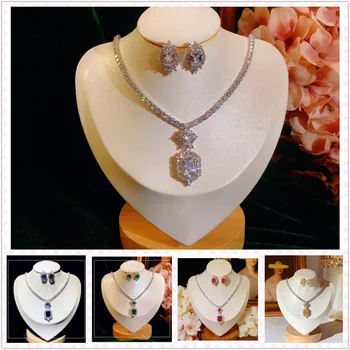 Conjuntos de jóias Para as Mulheres S925 Sterling de Alto Luxo Colar Brincos de Noiva Conjunto de Jóias Finas 5 Cores Frete