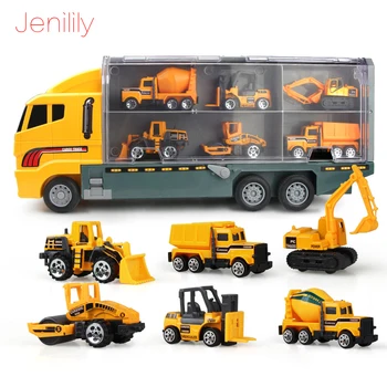7 em 1 Mini Liga de Metal de Engenharia Carro Modelo de Trator de Brinquedo Caminhão de bombeiros Modelo Clássico de Veículos de Brinquedos para Crianças Meninos