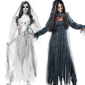 Halloween Trajes Cosplay Para as Mulheres Vampiro de Horror Assustador Fantasma da Noiva do Morto, Cadáver de Zumbi Vestido de Noiva Dia dos Mortos, Opera