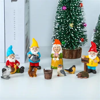 10pcs/set Anão Ornamento de Jardim Gnome Estatuetas de Resina de Fadas Jardim Engraçado Gnomos Elf Figura Micro Jardim Anão Kit de Presente Para as Crianças