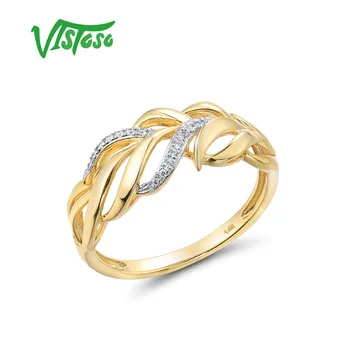 VISTOSO Genuíno 14K 585 Amarelo Anéis de Ouro Para as Mulheres Espumante de Diamante, Folhas de Plantas de Aniversário de Presentes de Casamento Chique Jóias Finas